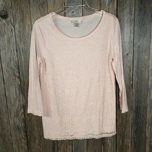 Loft Outlet M Women's Peach‎ Lace Overlay Knit Top Tee
